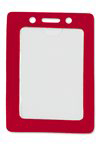 BRADY PEOPLE ID, VERTICAL COLOR-FRAME BADGE HOLDER, RED FRAME, CREDIT CARD SIZE, CLEAR VINYL, TOP LOAD WITH SLOT & CHAIN HOLES, SMOOTH TEXTURE, 3 1/2